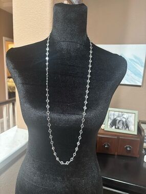 Touchstone Crystal Silver Beaded Station Necklace